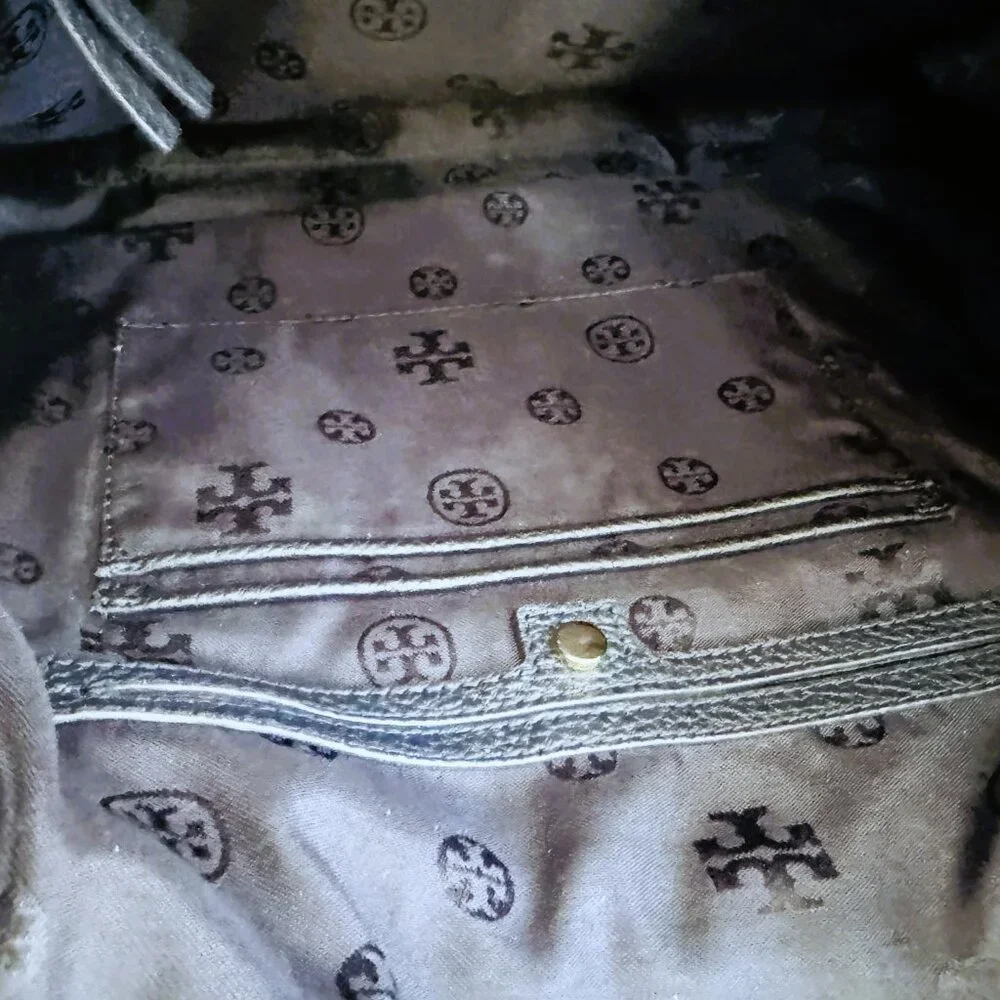 Tory Burch THEA Navy Blue Pebbled Leather‎ Gold Chain Shoulder Tote Bag